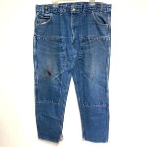 Prison Blues Mens Made in the USA Vintage Dark Wash Double Knee Jeans 44 x 34